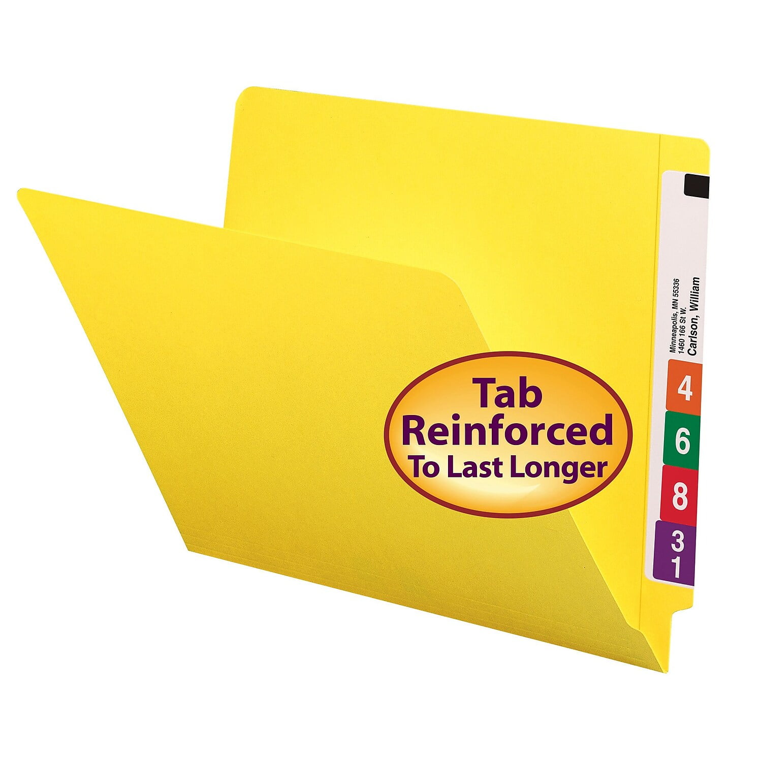 Smead 25910 Colored File Folders, Straight Cut, Reinforced End Tab, Letter, Yellow, 100/Box