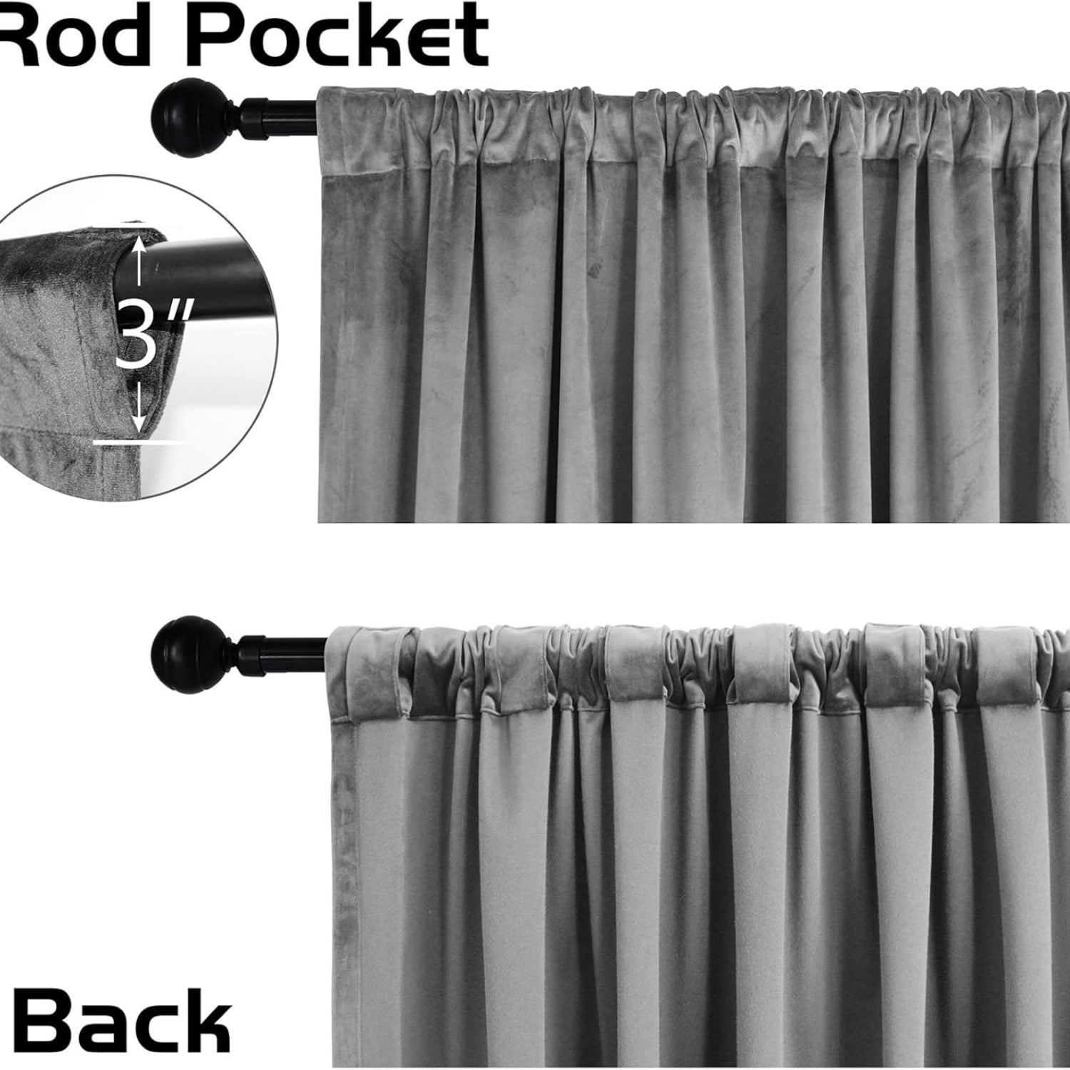 Velvet Curtains with Back Tab and Rod Pocket Soft Privacy Light Filtering Velvet Drapes for Bedroom and Living Room, Set of 2 Panels