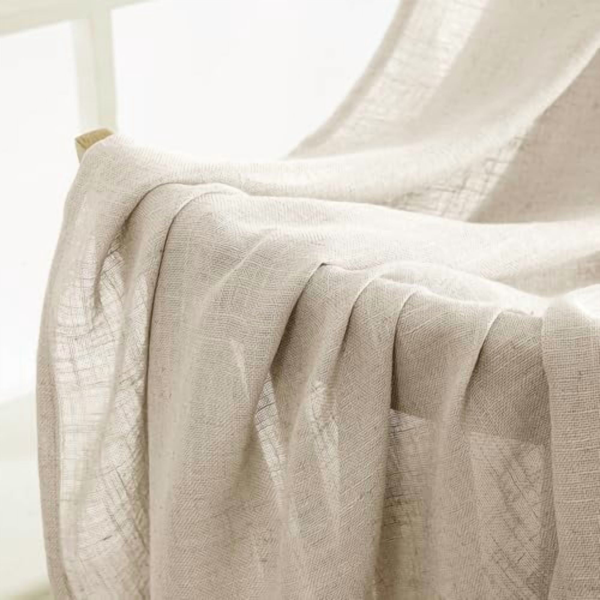 Beige Linen Curtains 54 Inch Length 2 Panels for Bedroom Living Room, Soft Linen Textured Window Drapes Semi Sheer Light Filtering Back Tab Rod Pocket Farmhouse Modern Burlap Look Decor