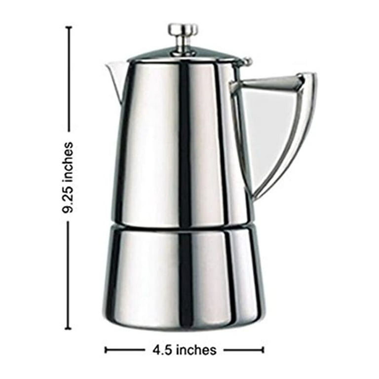 Cuisinox Roma Satin Stainless Steel Moka Pot Stovetop Espresso Maker, 10-Cup
