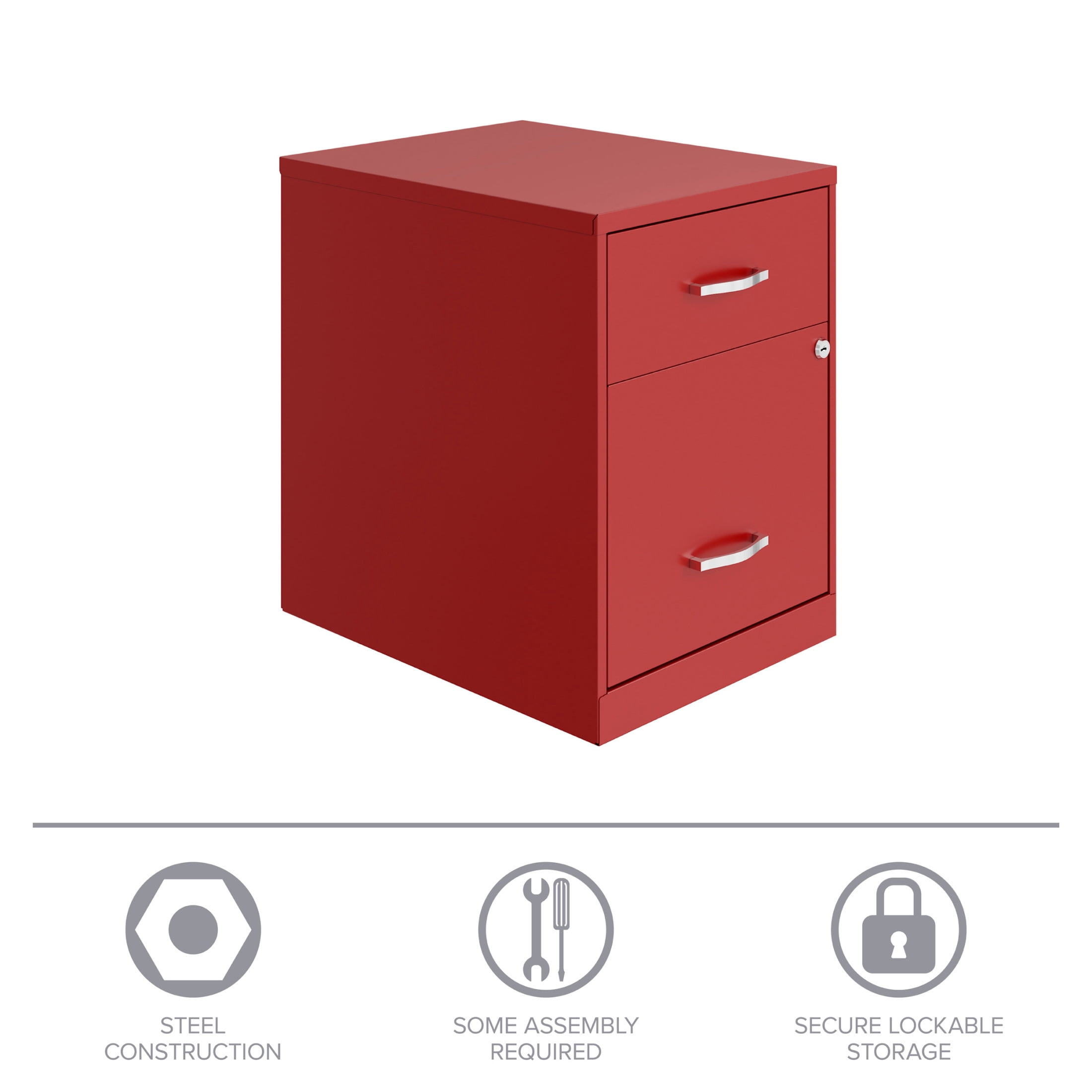 Space Solutions 18" Deep 2 Drawer Letter Width Vertical File Cabinet with Accessory Drawer, Red