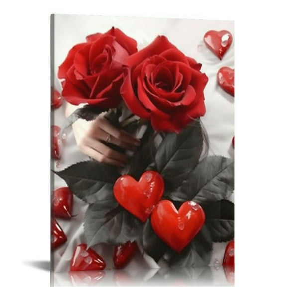 Creowell  Red Rose Canvas Wall Art Flowers Pictures Bathroom Decor, Black White Florals Painting Modern Romantic Framed for Bedroom Living Room Dinning Room Spa Wall Decor 16x20 in/12x16 in