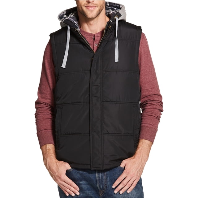 Chaleco acolchado con capucha resistente a la intemperie para hombre, negro, grande Weatherproof Chaleco acolchado