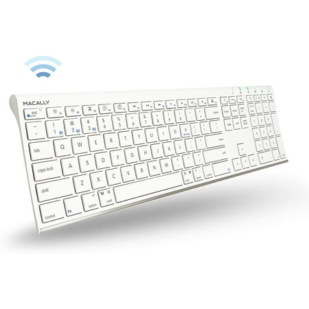 UPC: 0701107497198 | Macally Wireless Bluetooth Keyboard for Mac or Windows PC – Compatible Apple Keyboard Rechargeable – Multi-Device Keyboard  Up to 3 Devices with 110 Keys  20 Shortcuts  and Numeric Keypad – White
