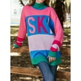 thumbnail image 3 of Womens Sweaters Fall Oversized Color Block Ski Sweater Crewneck Winter Tops, 3 of 6