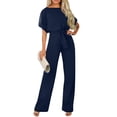 thumbnail image 2 of Huankd Womens Summer Casual Short Sleeve Pants Suit Beach Vacation Romper Belted Dressy Wedding Guest Jumpsuit Jumper Navy M, 2 of 5