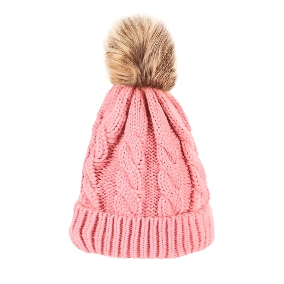 TELOLY Womens Winter Beanie Hat Fleece Lined Warm Skull Cap with Faux Fur Pom Soft Stretchy Cuff Knitted Hat for Teen Girl