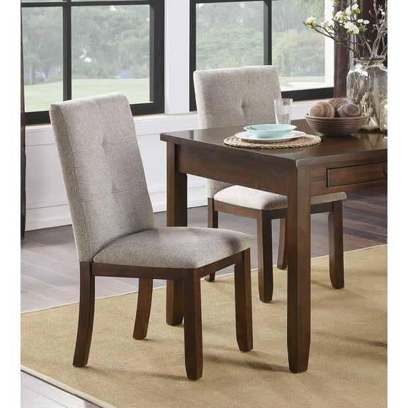 Modern Contemporary Dark Cherry Finish Dining Chair Set of 2 Chenille Upholstery Wooden Furniture
