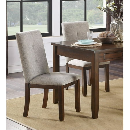 Modern Contemporary Dark Cherry Finish Dining Chair Set of 2 Chenille Upholstery Wooden Furniture