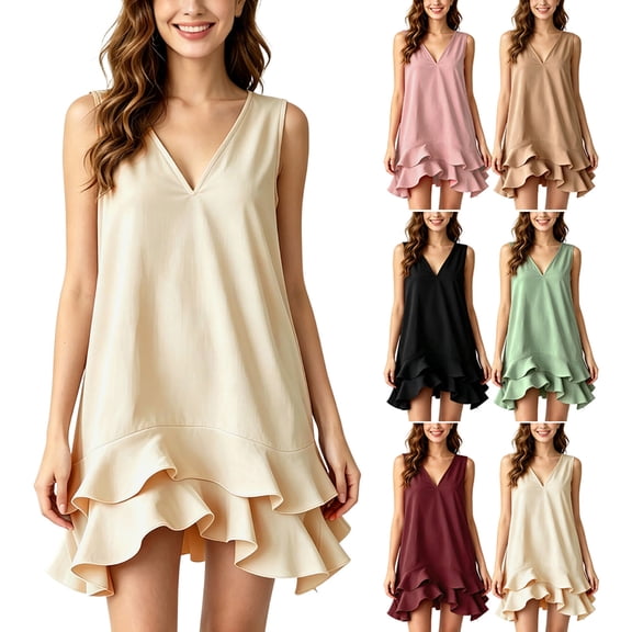 YuXingFu formal Dresses for Women Mini V-Neck Plus Size Womens Dress Sleeveless for Home Casual Summer Black S