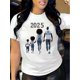 thumbnail image 1 of Camiseta estampada "Family Aspiration 2025", informal, de manga corta y cuello redondo para mujer, 100 % algodón, cómoda para todo el año, largo normal - Blanca, deportiva., 1 of 7