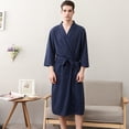 thumbnail image 4 of WWW Under $20 Ladies sleepwear sets Unisex Breathable Solid Color Bathrobe Splicing Home Clothes Robe Coat Navy XXXL, 4 of 7