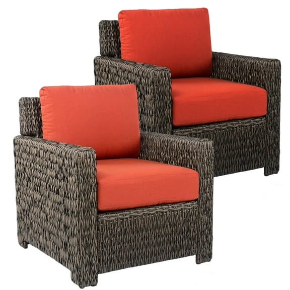 Patio Chairs Porch Furniture Set of 2 Wicker Dining Chairs Outdoor Club Chairs with High Back and Deep Seated (Orange)