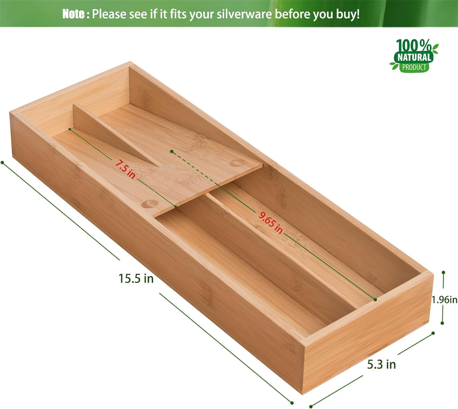 MY Bamboo Silverware Drawer Organizer, Kitchen Small Silverware Organizer, Utensil Tray Holder, Cutlery Tray for Spoons, Forks, Knives, Suitable for a family of 2-4