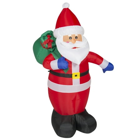 Best Choice Products 4ft Pre-Lit Inflatable Santa Claus Christmas Holiday Home Decoration w/ UL-Listed Blower, Lights, Ground