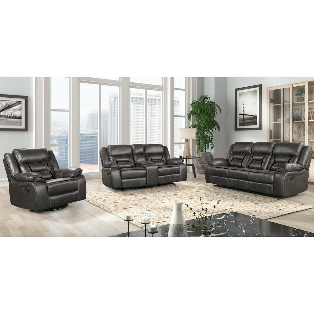Elkton Manual Motion Reclining Living Room Set, Dark Chestnut Walmart