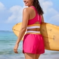 thumbnail image 4 of Gamivast Swimsuits for Women Two Piece Swimsuits Sporty Color Block Crop Top Drawstring Swim Shorts with Pockets Athletic Swimwear Beach Vacation, 4 of 7