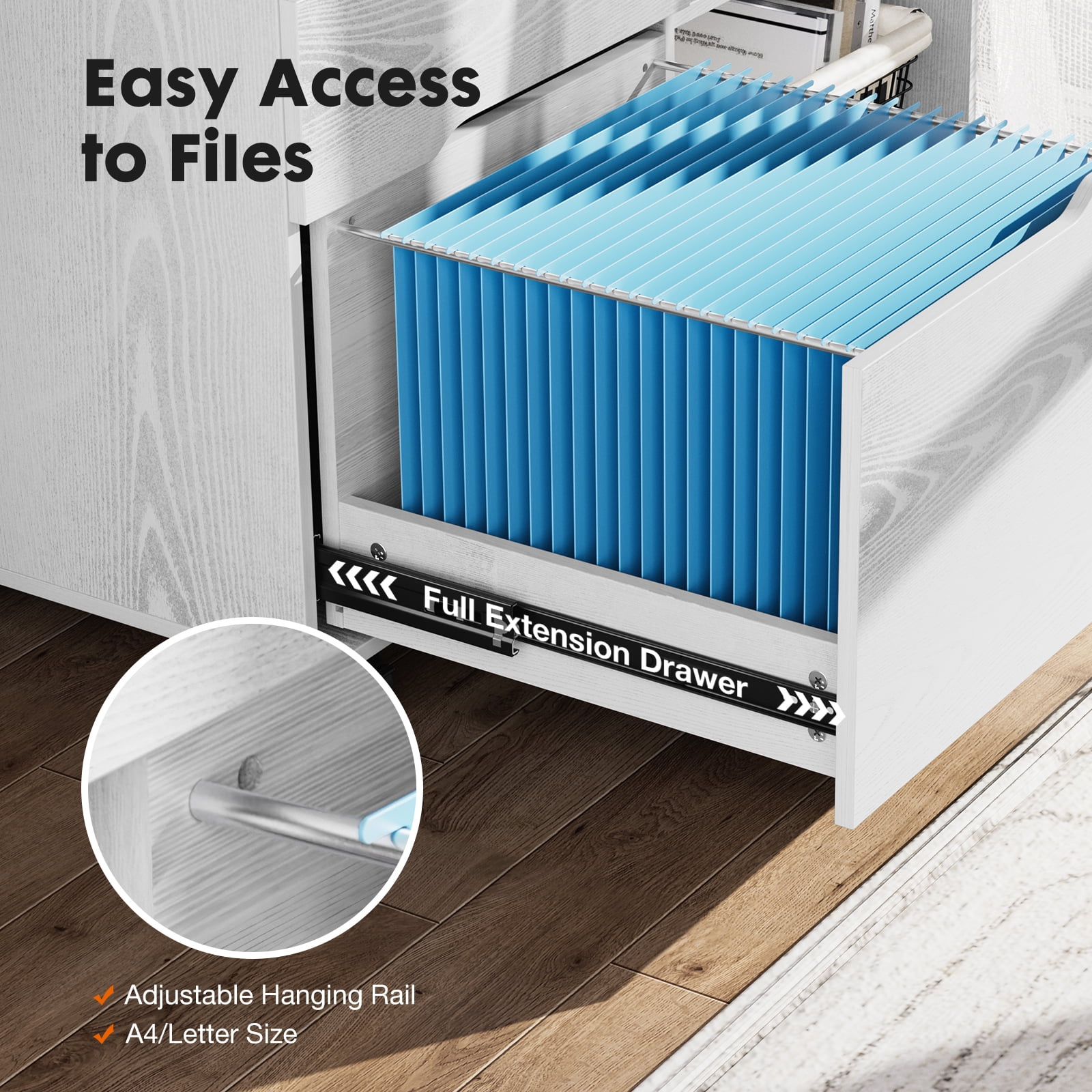 Bigleap 3-Drawer File Cabinet, Mobile Printer Stand with Open Shelves & Locking Wheels, Wood Rolling Storage Cabinet for Home Office Desk Organization,White