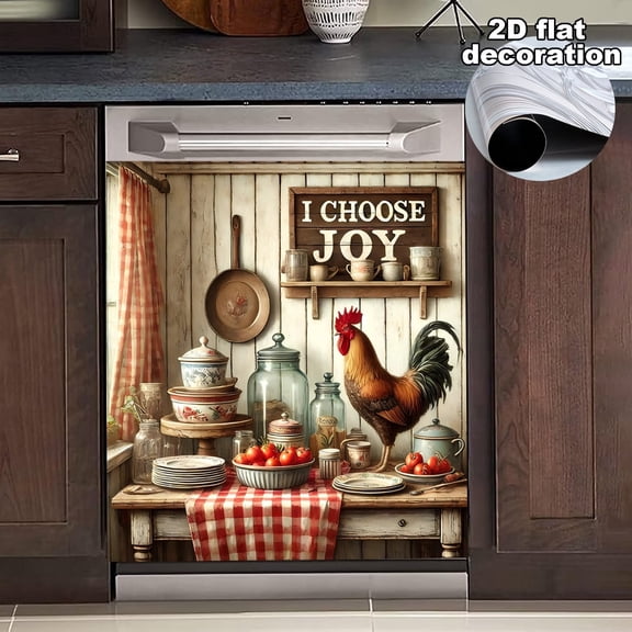 Farmhouse Rooster Magnetic Dishwasher Cover, 23 x 25.6 in, Dishwasher Door Cover for Kitchen Decor, Removable Wipe Clean Appliance Cover