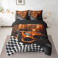 thumbnail image 2 of Homewish Cartoon Orange Automobile Bedding Comforter Set 7pcs, Sports Car Checkered Flag King Bedding Sets, Teens Kids Boys Men Reversible Bed Sheets, Super Cozy Room Decor, 2 of 7