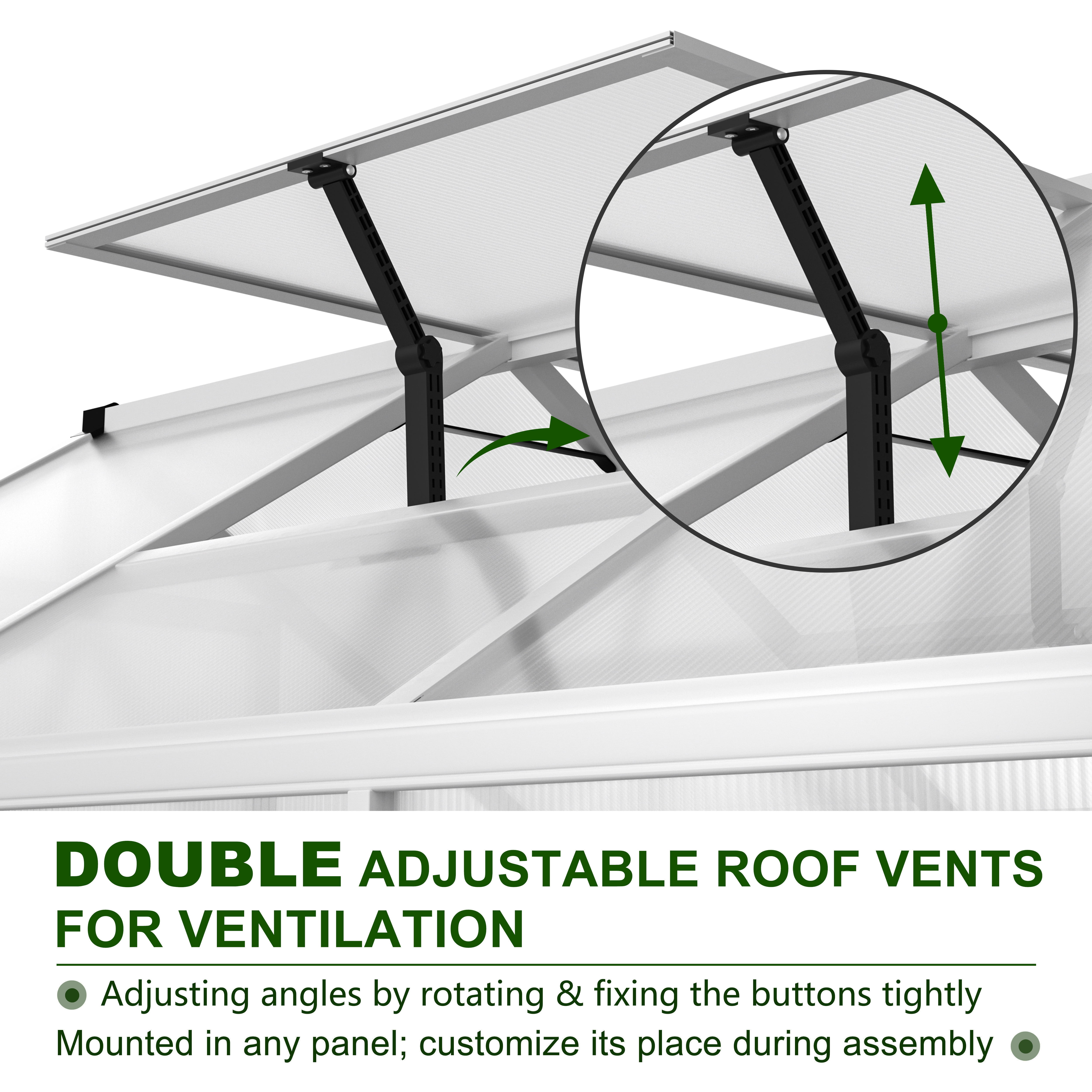 VEIKOUS 6' X 12' Outdoor Greenhouse, Walk-in Greenhouse W/ 2 Adjustable Roof Vents and Lockable Door, White