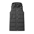 thumbnail image 3 of cocolona Long Puffer Vest for Women Trendy Hooded Sleeveless Stand Collar Button Down Long Coat Quilted Winter Warm Snow Overcoat with Pocket, 3 of 7