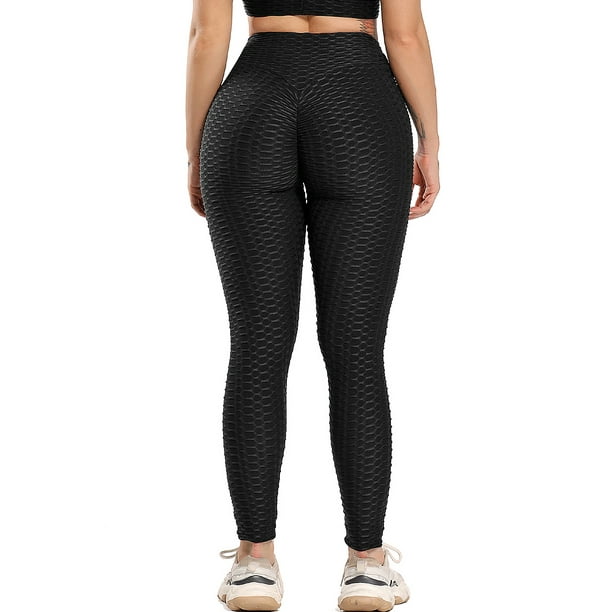 SEASUM Women's High Waist Yoga Leggings Butt Lift Active Tights Textured  Workout Pants Black 3XL 