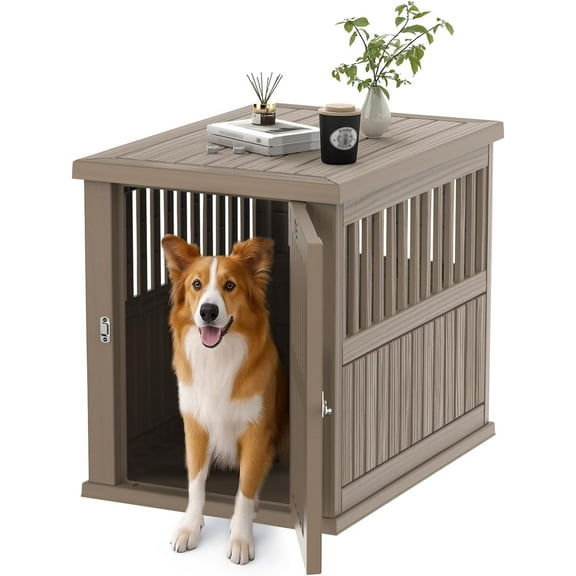 Dog Crate Furniture Resin Material Indoor Dog Kennel Easy Care Lockable Gate Medium Size