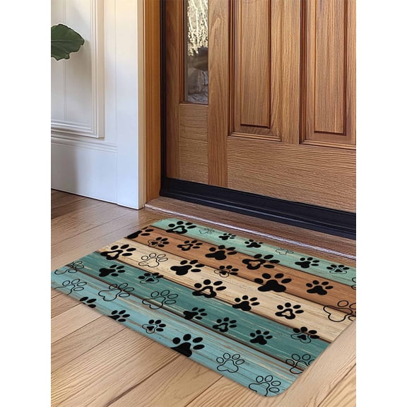 Black Dog Claws Door Mat Indoor Outdoor Entrance,Non Slip Small Rug for Kitchen Bathroom Entryway Rug,Cat Pets Printed Teal Brown Wood Grain Washable Doormat Floor Mat for Office Home 16x24 Inch