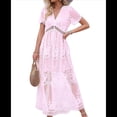 thumbnail image 3 of Vestido de Novia de Encaje Floral con Cuello en V y Corta para Mujer, Vestido para Dama de , Cóctel o Fiesta Rosa L, 3 of 9
