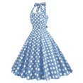 thumbnail image 2 of IBTOM CASTLE Women Vintage 1950s Halter Pink Gingham Polka Dots Swing Dress Cocktail Party Rockabilly Pinup Dresses S Light Blue Polka Dots, 2 of 8