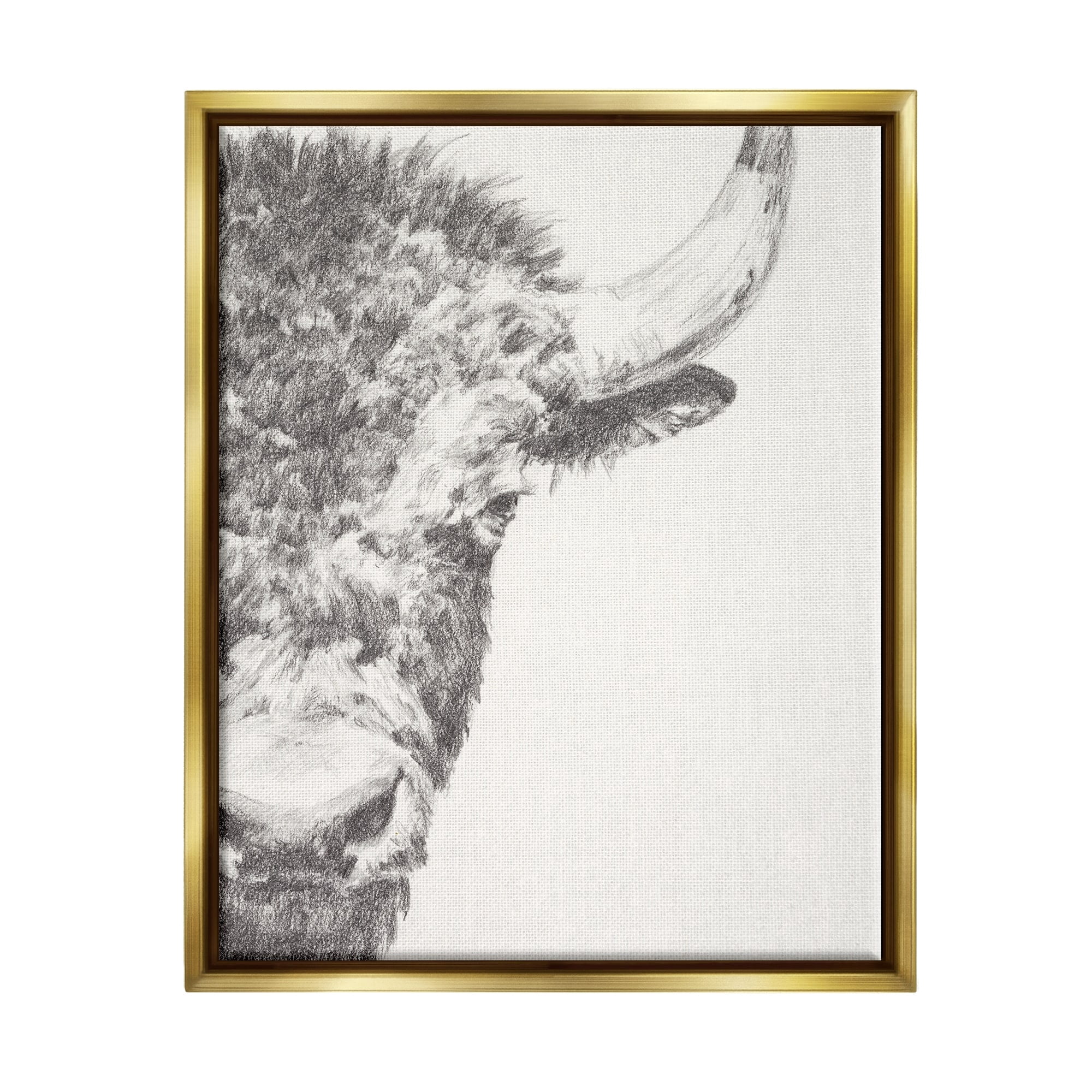Stupell Industries Rural Bison Animal Drawing Detailed Graphite Wildlife Drawing Print Metallic Gold Floating Framed Canvas Print Wall Art, Design by Ethan Harper
