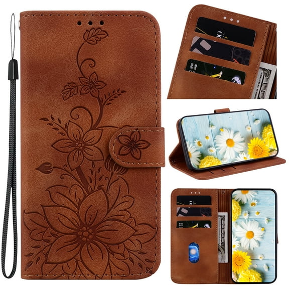 TECH CIRCLE For iPhone 13 Wallet Case for Women, Premium PU Leather Floral Flip Cover with Card Holder, Kickstand Feature Protective Purse Case for Apple iPhone 13 6.1" 2021,Brown