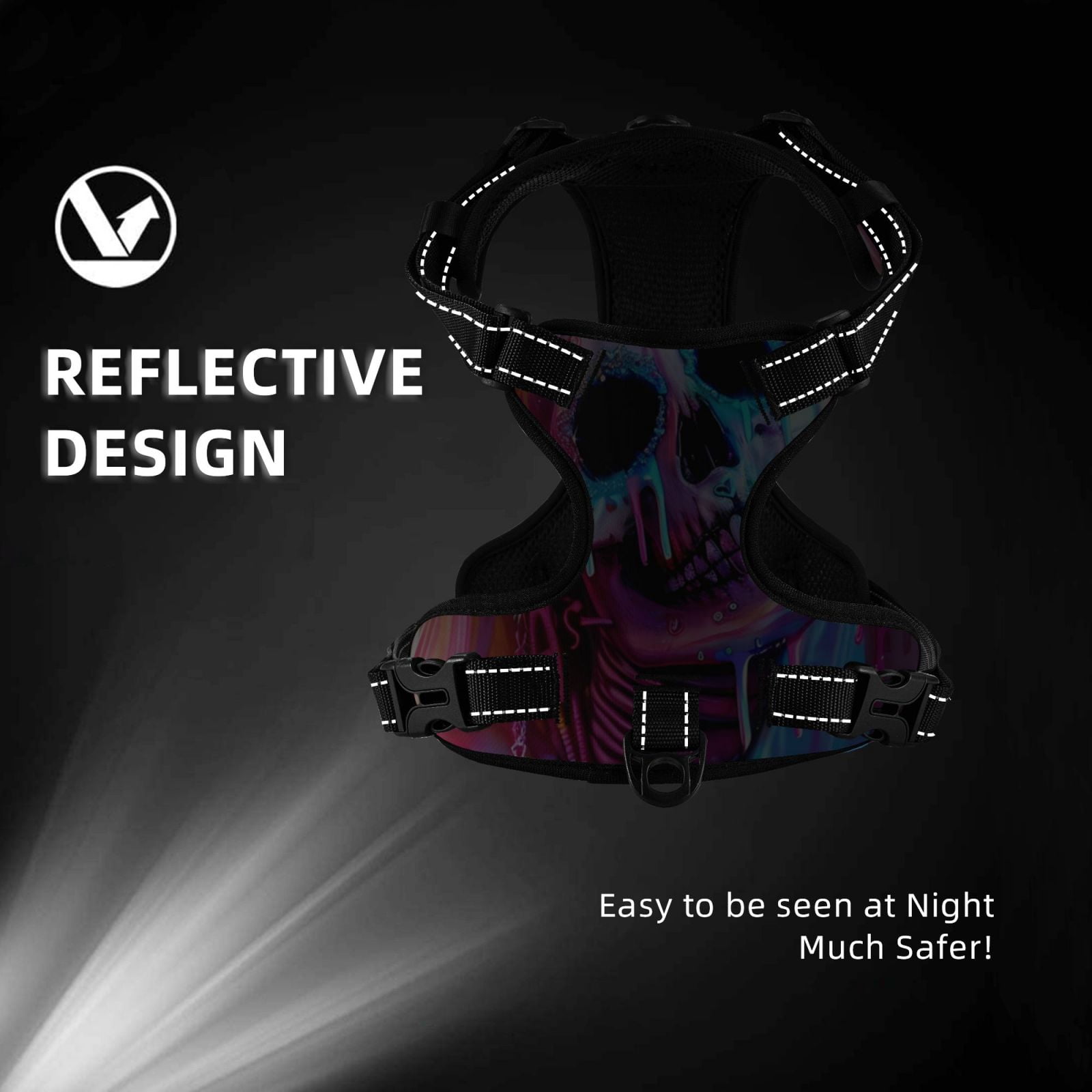 Vsdgher Neon Skull With Milkshake Dog Harness, No-Pull Pet Harness, Dog Vest, Pet Vest for Small to Large Dogs-Medium