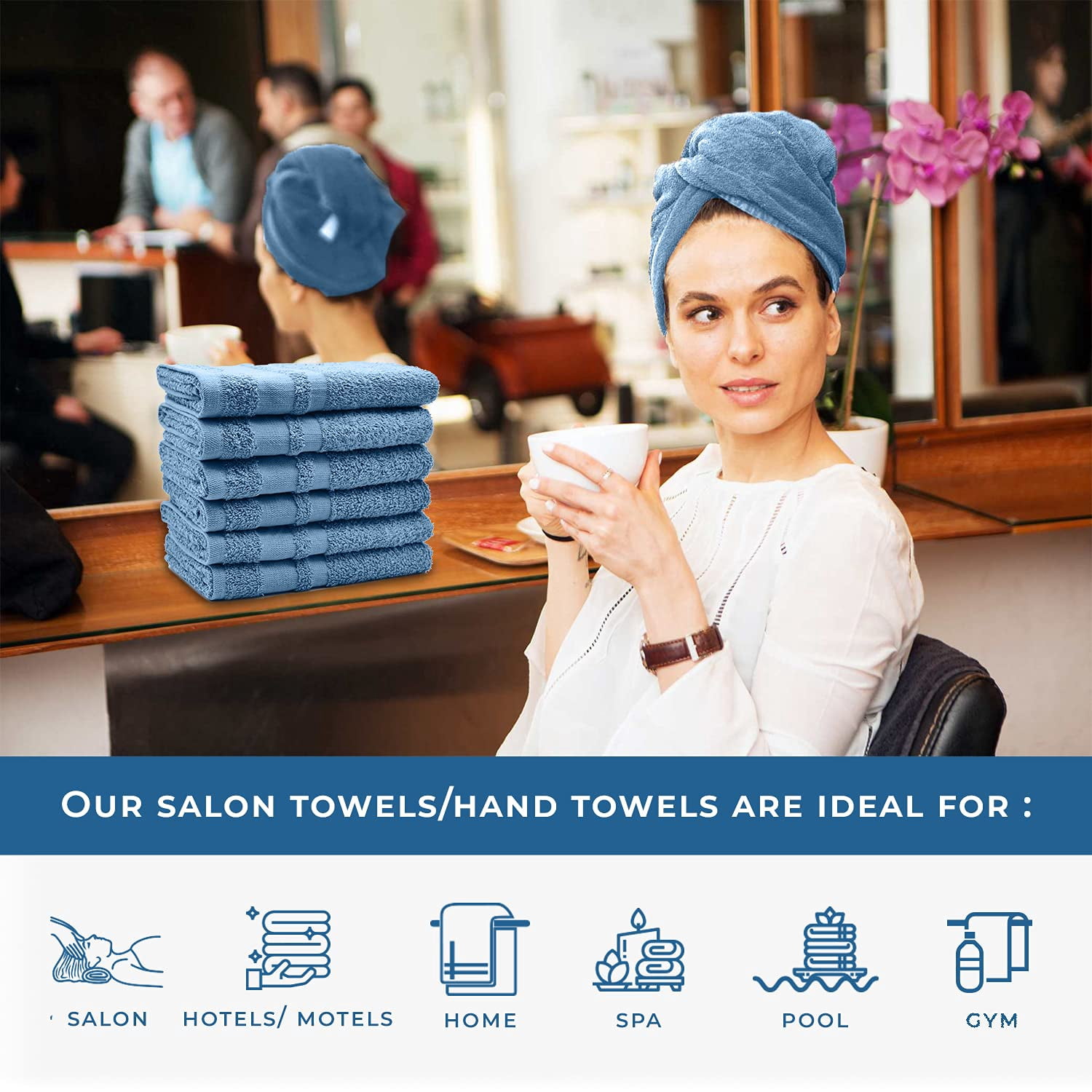 Dan River Cotton Salon Hand Towels, Pack of 24, Highly Absorbent, Quick Drying, White, 16x26 Inches