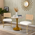thumbnail image 3 of Set of 2  Modern Rattan Dining Chairs, Cream Fleece Upholstered Armless Accent Chairs with Woven Rattan Backrest, Gold Metal Cantilever Legs for Kitchen, Dining Room, Living Room, Restauran, 3 of 8