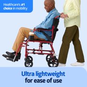 Medline Transport Wheelchair with Permanent Desk Arms, Ultra Lightweight, Swing-Away Footrests, Foldable, 300 lb Weight Capacity, Red