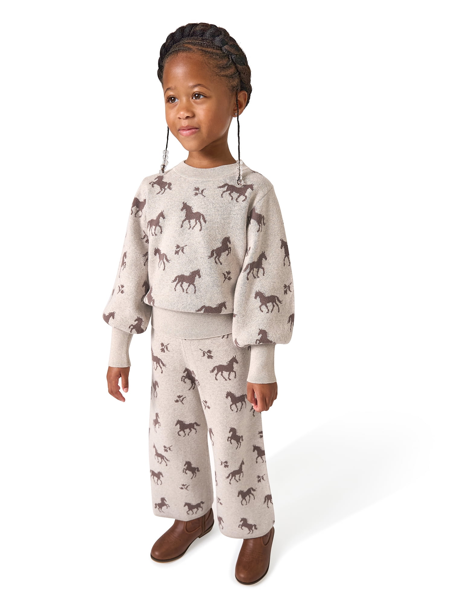 Modern Moments by Gerber Toddler Girl Jacquard Sweater and Wide Leg Pant Set, 2-Piece, Sizes 12 Months - 5T