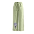 thumbnail image 6 of Cagogo Women's Floral Wide Leg High Waisted Trousers with Pockets Casual Vacation Ankle Pants Loose Elastic Waist Palazzo Summer Beach Travel Trousers, Green XL, 6 of 7
