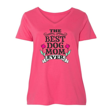 The Best Dog Mom Ever Ladies Curvy V-Neck Tee (Best Stores For Curvy Women)