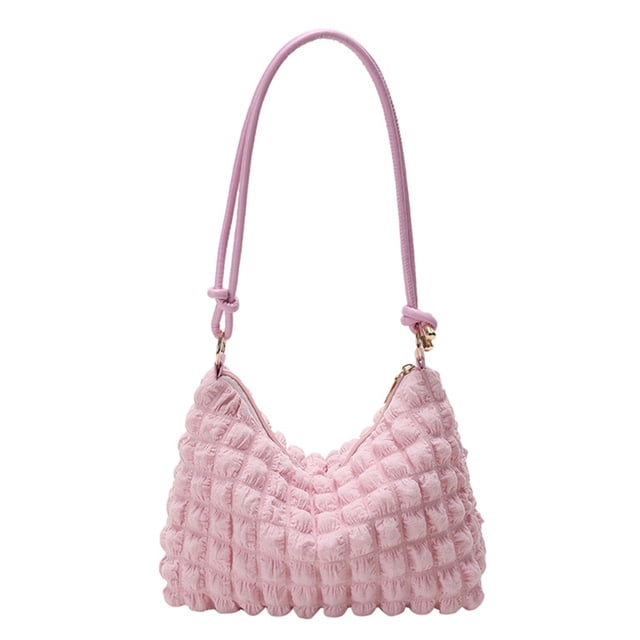 Bolso de mano de pana suave a cuadros con diseño de cuadros, moderno y sencillo, de color liso, color rosa