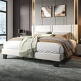 thumbnail image 3 of Honfach King Bed Frame, Velvet Upholstered Platform Bed Frame, Solid Wood Slats & Heavy Duty Feet Support, No Box Spring Needed, Noise-Free, Easy Assembly, White, 3 of 8