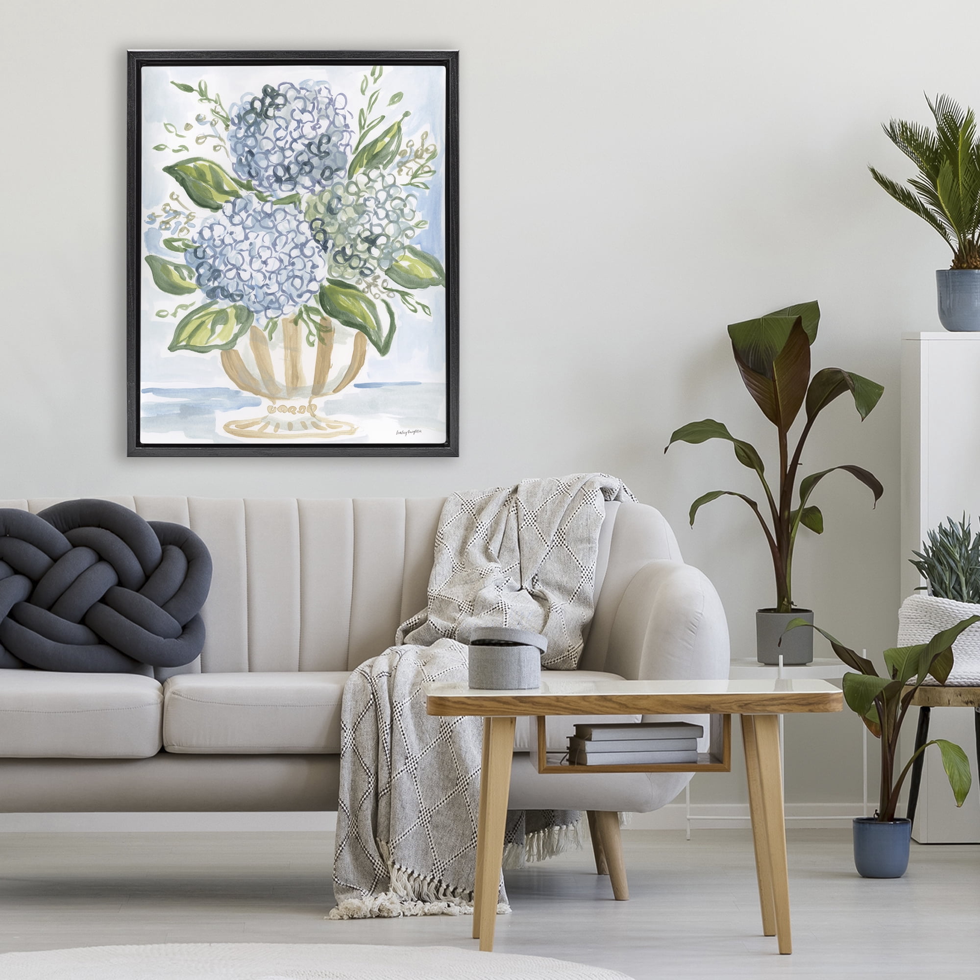 Stupell Industries Serena Pastel Hydrangea Bouquet Black Framed Floater Canvas Wall Art, design by Haley Knighten