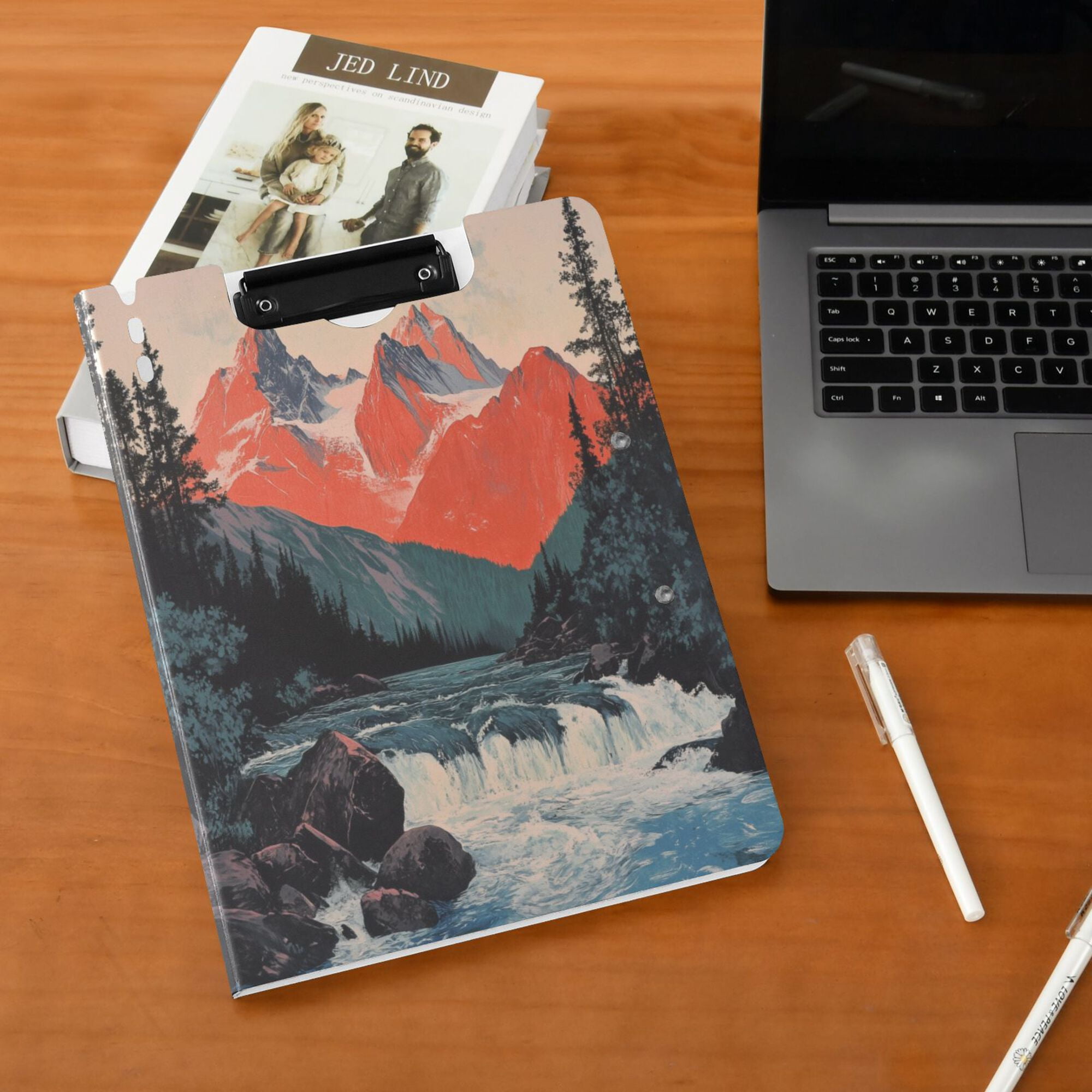 FORMRS A4 Clipboard Folder with Pen Holder Horizontal Foldable School Office Binder, Mountains at Dawn