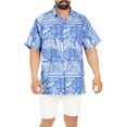 thumbnail image 5 of HAPPY BAY Men's Summer Camp Beach Button-Down Hawaiian Shirt M Royal, Geometric Vacation Party, 5 of 5