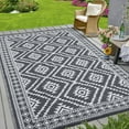 thumbnail image 2 of Garvee Waterproof  Outdoor Rug, 9'x12' Outdoor Patio Rug Mat, Reversible Plastic Rugs with Storage Bag, Portable Modern Outdoor Carpet for Camping, Balcony, Deck, Backyard, Gray, 2 of 9