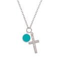 thumbnail image 2 of Delight Jewelry Silvertone Small Teal Enamel Disc I Have Plans for You Engraved Cross Zoey Necklace, 28", 2 of 4