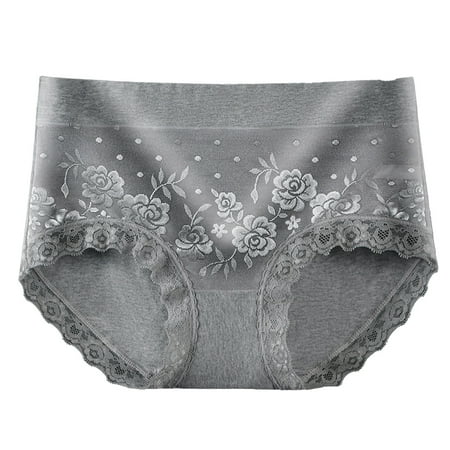 HCURIBAD Panties for Women Clearance Women s Cotton Mid Waist Tummy Breathable Hip Wrap Lace Panties Seamless Underwear Cotton Underwear No Show Underwear  1x Ladies Panty Gray L