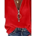 thumbnail image 4 of DYMADE Women Solid Color Long Sleeve V-neck Zipper Blouse, 4 of 4