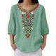 thumbnail image 4 of Neewe Women's Embroidered Tops 3/4 Sleeve Traditional Boho Shirts for Women V Neck Peasant Tunic Blouses, 4 of 8